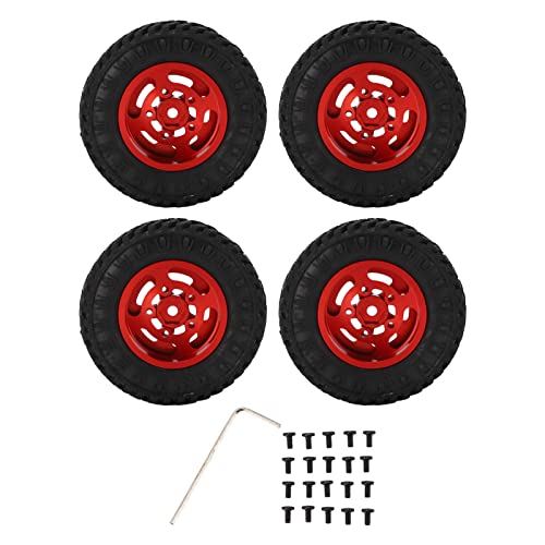 GULEEK 4pcs 55 mm vorderen hinteren Gummireifen mit 5 Speichen Metallrad Felgen für axiale SCX24 1 24 RC -Auto eingestellt (Red) von GULEEK