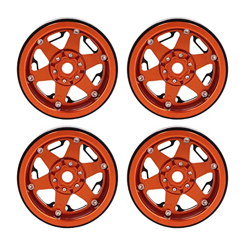 GULEEK Universelles RC-Radnaben-Set aus Aluminiumlegierung, 4 Stück, 2,2 Zoll, passend für RC-Simulations-Crawler im Maßstab 1:10, Ersatznaben (Orange) von GULEEK