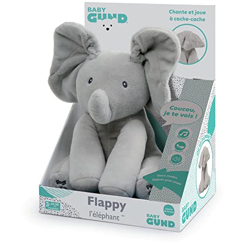 FLAPPY DER ELEFANT - GUND - Interaktives Plüschtier für das Baby – Bewegt sich, spricht und singt auf Französisch zum Erwachen der Sinne Ihres Kindes - Kuscheltier Elefant Taille 30 cm - 6054176 - Baby ab 10 Monaten von GUND