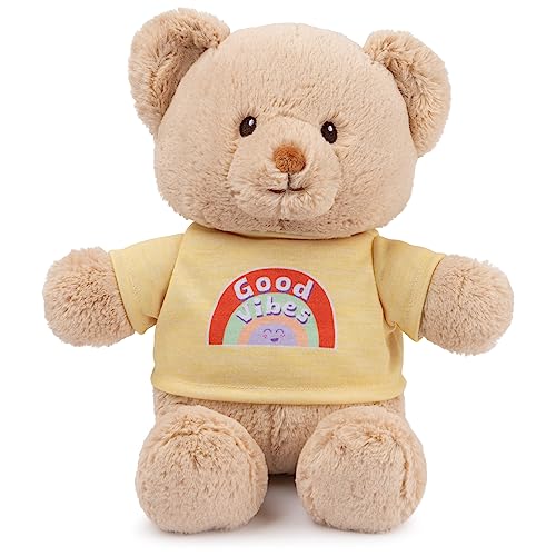 GUND "Good Vibes" Nachhaltiger Botschaftsbär mit gelbem T-Shirt, Teddybär aus 100% recycelten Materialien, ab 1 Jahr, Hellbraun, 30,5 cm von GUND