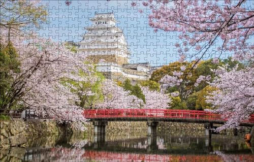 GUOHLOZ 1000 Teile Holzpuzzle DIY Scenery Abstract Moderne Wohnkultur Wandkunst Intelligenz Spiel Einzigartiges Geschenk Brücke, Japan, Sakura, 75x50cm von GUOHLOZ