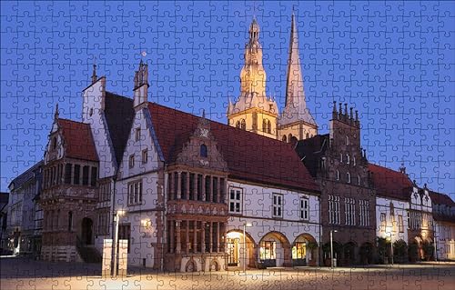 GUOHLOZ Puzzle 1000 Teile, Geschicklichkeitsspiel für die ganze Familie, farbenfrohes Legespiel, Erwachsenenpuzzle ab 9 Jahren Deutschland, Rathaus, Lemgo, 75x50cm von GUOHLOZ