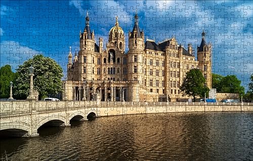 GUOHLOZ Puzzle 1000 Teile DIY Wohnkultur Erwachsene Puzzle DIY Kit Einzigartiges Geschenk Wohnkultur Stadt, Deutschland, Schweriner Schloss, 75x50cm von GUOHLOZ