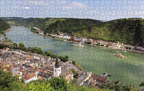 GUOHLOZ Puzzle 1000 Teile - Puzzel für Erwachsene - 100% Recycelten hölzern Puzzle Erwachsene und Kinder - Familienspaß Berge, Stadt, Deutschland, St. Goar, 75x50cm von GUOHLOZ