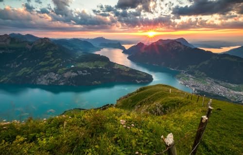 GUOHLOZ Puzzle1000 Teile, Premium Quality, für Erwachsene und Kinder ab 6 Jahren, Schweiz, Vierwaldstättersee, Landschaften, 75x50cm von GUOHLOZ