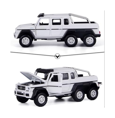 Für Babos G63 Modell 1:32 Legierung Pickup Kleine 6-Rad Geländewagen Sound Und Licht Simulation Power Return Auto Sammlung Modell(White) von GUOLAIXIANG