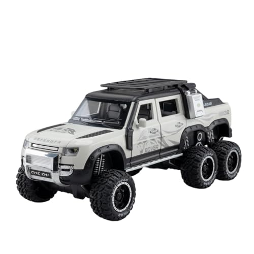 GUOLAIXIANG 1:24 für Defender 6x6 Legierung Geländewagen Modell Sound und Licht Pull Back Stoßdämpfer Ornamente(White) von GUOLAIXIANG