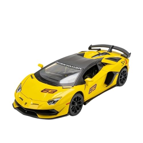 GUOLAIXIANG Exquisites Modell 1:24 Für Lambo Aventador SVJ 63 Cabrio Automodell Pull Back Autospielzeug Mit Sound Und Licht Zinklegierung Karosserie(Yellow) von GUOLAIXIANG