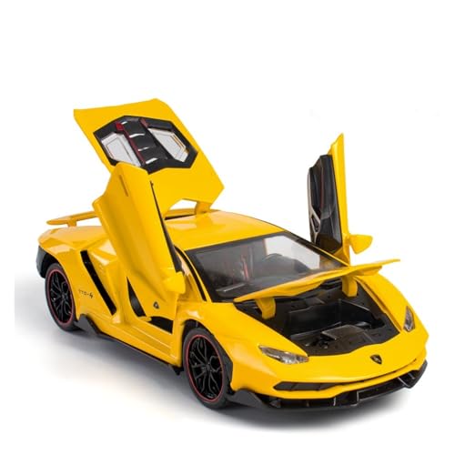 GUOLAIXIANG Exquisites Modell 1:24 Für Lamborghini LP770 Automodell Pull Back Autospielzeug Mit Sound Und Licht Zinklegierung Karosserie(Yellow) von GUOLAIXIANG