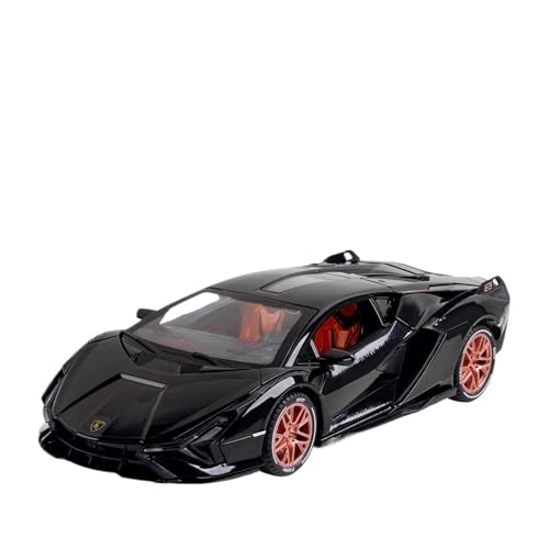 GUOLAIXIANG Exquisites Modell 1:24 Für Lamborghini SIAN Automodell Pull Back Autospielzeug Mit Sound Und Licht Zinklegierung Karosserie(Black) von GUOLAIXIANG