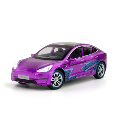 GUOLAIXIANG Für 1:24 Tesla Model3 Legierung Auto Modell Auto Modell Pull Back Simulation Legierung Modell Ornamente(Purple) von GUOLAIXIANG