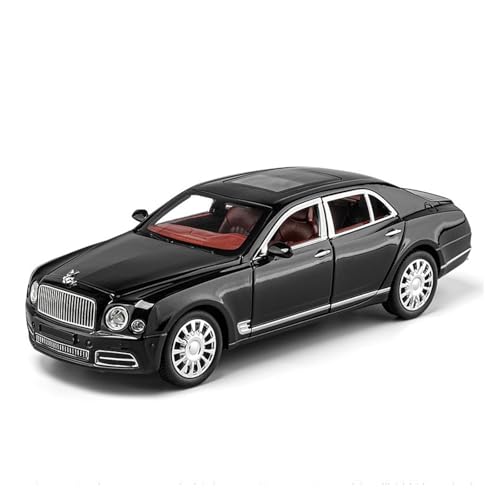 GUOLAIXIANG Spielzeug 1:24 Autospielzeug Mit Ton Und Licht, Karosserie Aus Zinklegierung Für Bentley Mulsanne, Automodell, Zurückziehbar(Black) von GUOLAIXIANG