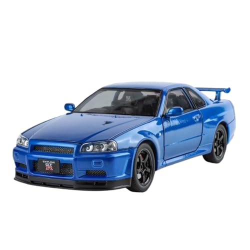 GUOLAIXIANG Spielzeug 1:24 Für GTR R34 Automodell, Zurückziehbares Autospielzeug Mit Sound Und Licht, Zinklegierungskörper(Blue) von GUOLAIXIANG