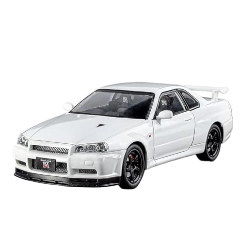 GUOLAIXIANG Spielzeug 1:24 Für GTR R34 Automodell, Zurückziehbares Autospielzeug Mit Sound Und Licht, Zinklegierungskörper(White) von GUOLAIXIANG