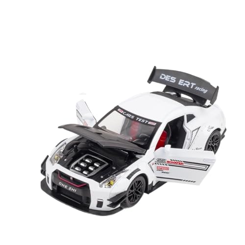 GUOLAIXIANG Spielzeug 1:24 Für GTR R35 Automodell, Zurückziehbares Autospielzeug Mit Sound Und Licht, Zinklegierungskörper(White) von GUOLAIXIANG