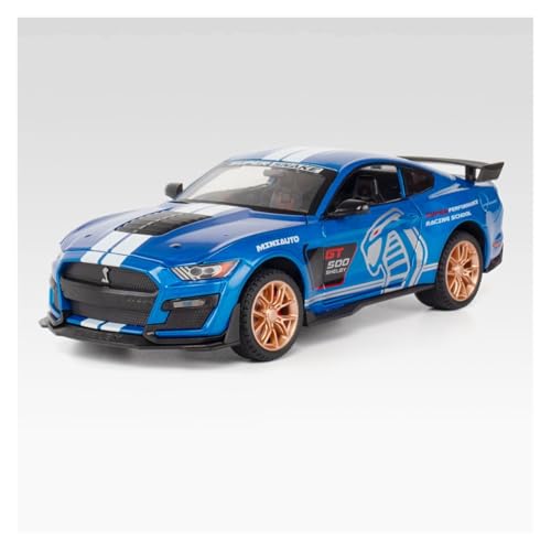 GUOLAIXIANG Spielzeug 1:24 Für Mustang GT500 Automodell Zurückziehen Auto Spielzeug Mit Sound Und Licht Zinklegierung Körper(Blue) von GUOLAIXIANG