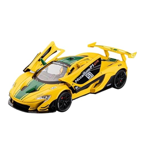 GUOLAIXIANG Spielzeug 1:24 Zurück Auto Spielzeug Mit Ton Und Licht Zinklegierung Körper Für P1-GTR Auto Modell Pull(Yellow) von GUOLAIXIANG