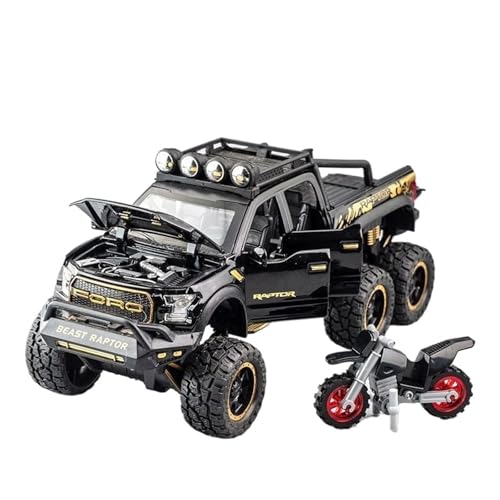 GUOLAIXIANG Spielzeug 1:28 Autospielzeug Mit Sound Und Licht Zinklegierungskörper Für Ford Raptor F150 Automodell Zurückziehen(Black 01) von GUOLAIXIANG