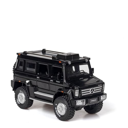 GUOLAIXIANG Spielzeug 1:28 Autospielzeug Mit Sound Und Licht Zinklegierungskörper Für Unimog U5000 Automodell Zurückziehen(Black) von GUOLAIXIANG