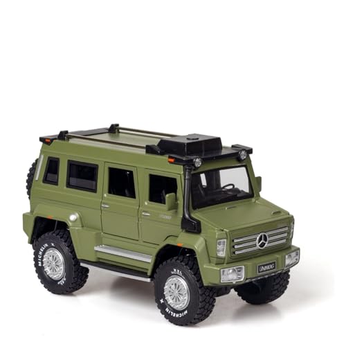 GUOLAIXIANG Spielzeug 1:28 Autospielzeug Mit Sound Und Licht Zinklegierungskörper Für Unimog U5000 Automodell Zurückziehen(Green) von GUOLAIXIANG