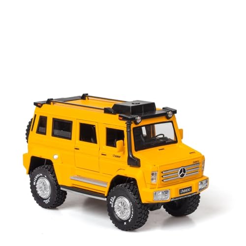 GUOLAIXIANG Spielzeug 1:28 Autospielzeug Mit Sound Und Licht Zinklegierungskörper Für Unimog U5000 Automodell Zurückziehen(Yellow) von GUOLAIXIANG