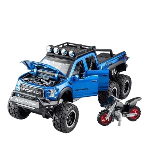 GUOLAIXIANG Spielzeug 1:28 Für Ford Raptor F150 Automodell Pull Back Autospielzeug Mit Sound Und Licht Zinklegierung Karosserie(Blue) von GUOLAIXIANG