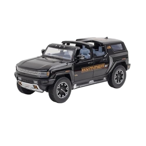 GUOXUN 1:24 Für Hummer EV SUV Automodell Pull Back Autospielzeug Mit Sound Und Licht Zinklegierung Karosserie(Black) von GUOXUN