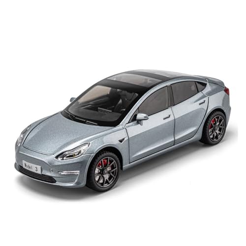 GUOXUN 1:24 Für Model 3 Automodell Pull Back Autospielzeug Mit Sound Und Licht Zinklegierung Karosserie(Silver) von GUOXUN