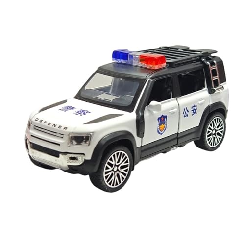 Für 1/32 Defender Off Road Polizei Auto Legierung Auto Modell Öffentliche Sicherheit Spezielle Polizei Sound Und Licht Power Spielzeug(White) von GUOXUN