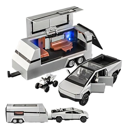 GUOXUN Für Pickup LKW Modell Legierung Simulation Sammlung Ornamente Große Off-road Anhänger RV Spielzeug Auto Junge(Silver) von GUOXUN