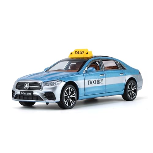 GUOXUN 1/24 Mercedes-Benz E300L Taxi Allrad Stoßdämpfende Legierung Sound und Licht Pull Back Automodell(Blue) von GUOXUN