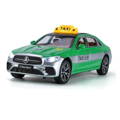 GUOXUN 1/24 Mercedes-Benz E300L Taxi Allrad Stoßdämpfende Legierung Sound und Licht Pull Back Automodell(Green) von GUOXUN