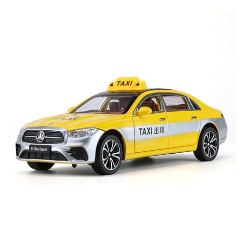 GUOXUN 1/24 Mercedes-Benz E300L Taxi Allrad Stoßdämpfende Legierung Sound und Licht Pull Back Automodell(Yellow) von GUOXUN