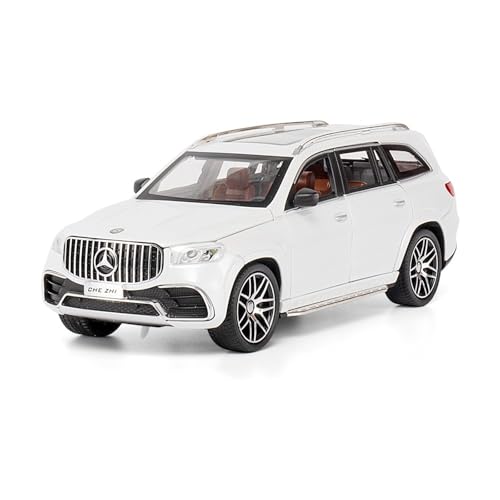 GUOXUN 1:24 Für AMG GLS63 Automodell Pull Back Autospielzeug Mit Sound Und Licht Zinklegierung Karosserie(White) von GUOXUN