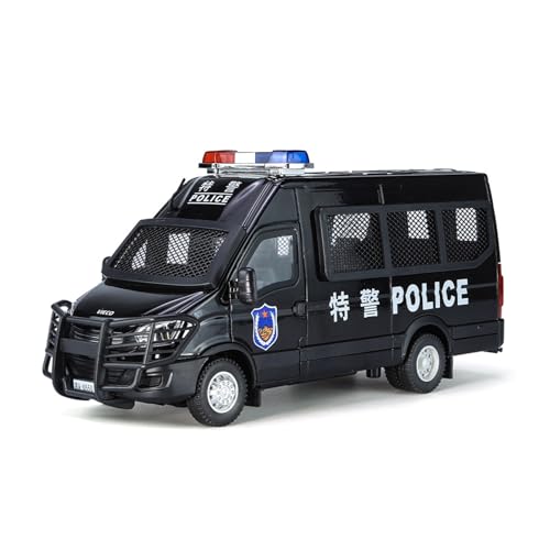 GUOXUN 1:24 Für Iveco Simulation Polizeiauto Legierung Sound Und Licht Stoßdämpfende Lenkung Pull-Back-Automodell(Black) von GUOXUN