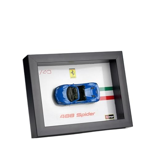 GUOXUN 1:43 Ferrari Classic Series Sportwagen Modell Fotorahmen Dekoration Sammlung Ornamente(488 Spider Blue) von GUOXUN