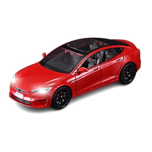 GUOXUN Für 1/24 Model S Spielzeugautos Legierung Diecast Modellauto Zurückziehen Modellauto Mit Licht(Red) von GUOXUN