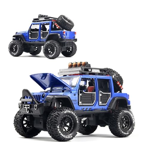 GUOXUN Für 1/24 Simulation Legierung Spielzeug Geländewagen Modell Wrangler Akusto-optische Auto Modell Ornamente(Blue) von GUOXUN