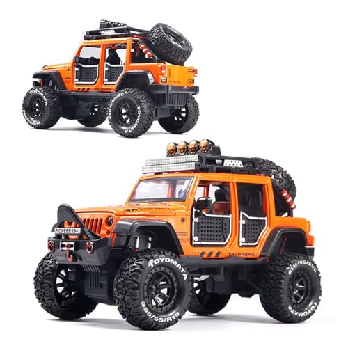 GUOXUN Für 1/24 Simulation Legierung Spielzeug Geländewagen Modell Wrangler Akusto-optische Auto Modell Ornamente(Orange) von GUOXUN