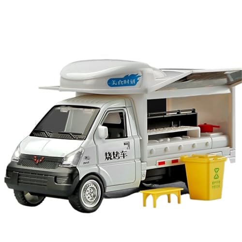 GUOXUN Für 1:24 Wuling Cargo Truck Legierung Auto Modell Nachtmarkt Barbecue Stall Spielzeugauto(White) von GUOXUN