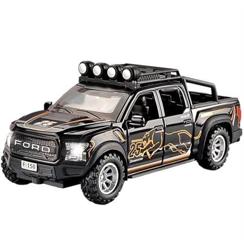 GUOXUN Für 1:32 Pickup Truck Modell Legierung Automodell Spielzeugauto Sammlung Ornamente Licht Sound Back Box Sammlerfreude(Black) von GUOXUN