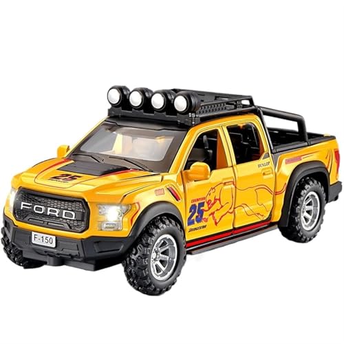 GUOXUN Für 1:32 Pickup Truck Modell Legierung Automodell Spielzeugauto Sammlung Ornamente Licht Sound Back Box Sammlerfreude(Yellow) von GUOXUN