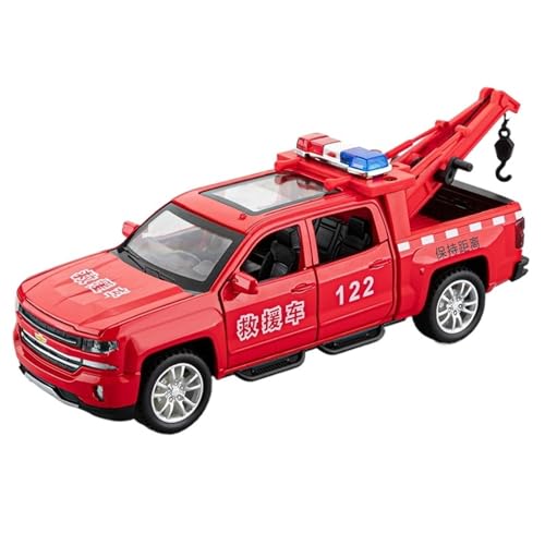 GUOXUN Für 1:32 Pickup Truck Notfallrettungsfahrzeug Hubwagen Straßenrettungsanhänger Sportwagenmodell Mini-Autospielzeugauto Multifunktions-Simulationsautospielzeug(Red) von GUOXUN