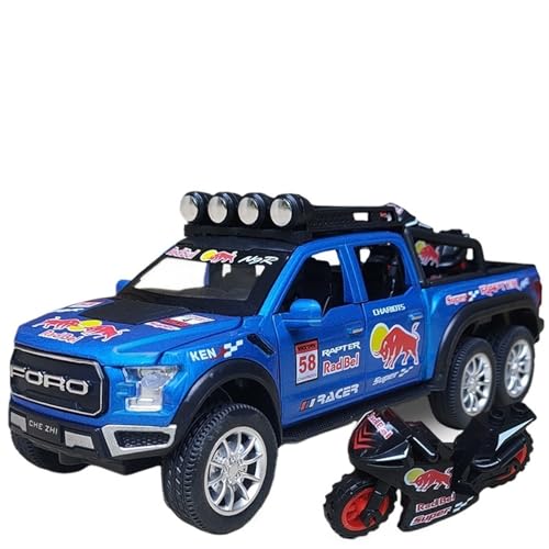 GUOXUN Für Pickup Truck Legierung Automodell Sechsrädriger Geländewagen F150 Licht Sound und Pull Back Open Collector's Joy(Blue) von GUOXUN