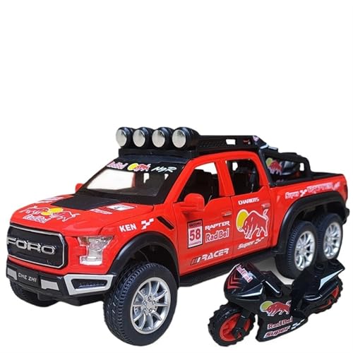 GUOXUN Für Pickup Truck Legierung Automodell Sechsrädriger Geländewagen F150 Licht Sound und Pull Back Open Collector's Joy(Red) von GUOXUN