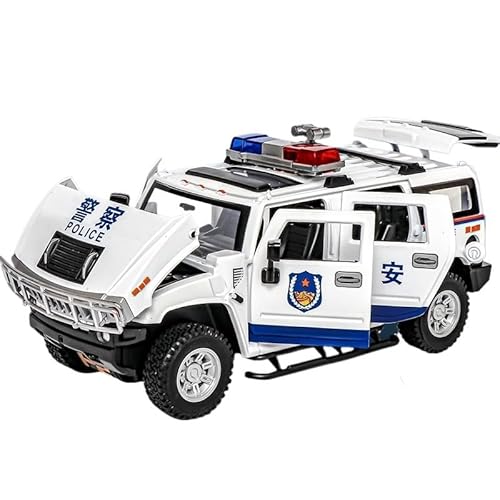 GUOXUN Maßstab 1/24 geeignet für Hummer H2 Legierung, Polizeiauto Modell Spielzeug Pullback Sound und Licht Geländewagen(White) von GUOXUN