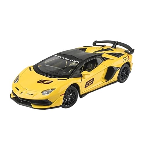 GUOXUN Maßstab 1/24 geeignet für Lamborghini Aventador SVJ Legierungsmodell Sound und Licht Pull Back-Spielzeug(Yellow) von GUOXUN