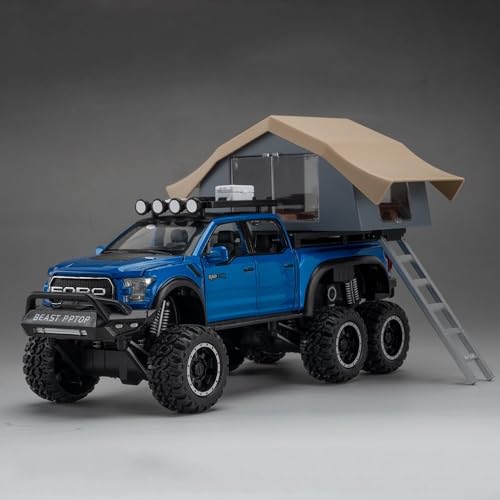 GUOXUN Maßstab 1:24 Geeignet Für Ford Raptor F150 Legierung Druckguss-Automodell Interaktives Multifunktionsauto(Blue) von GUOXUN