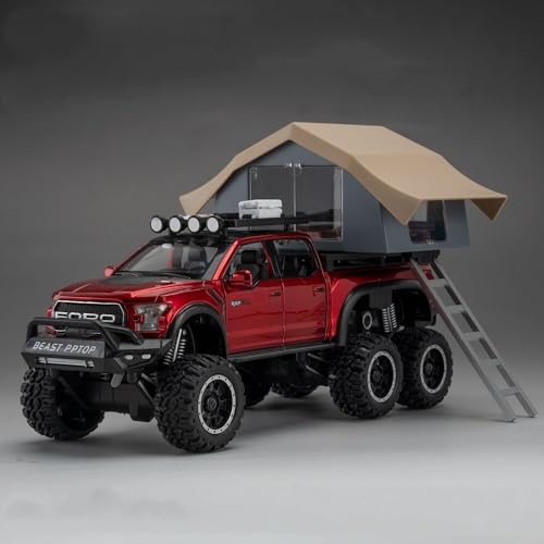 GUOXUN Maßstab 1:24 Geeignet Für Ford Raptor F150 Legierung Druckguss-Automodell Interaktives Multifunktionsauto(Red) von GUOXUN