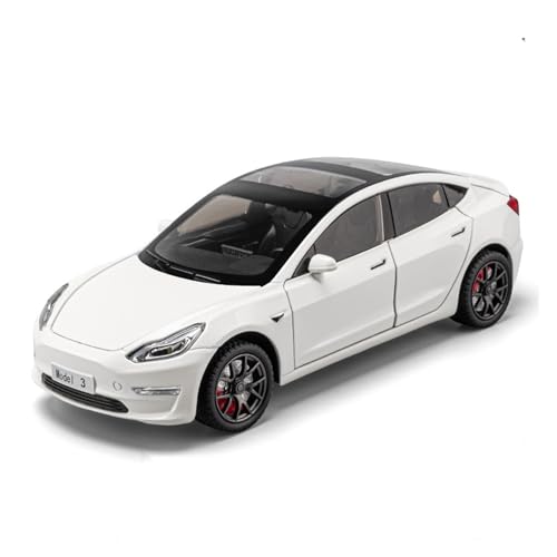 GUOXUN Maßstab 1:24, geeignet für Tesla Model 3 Automodell, Druckgusslegierung, hochsimulierte Interaktion mehrerer Komponenten(White) von GUOXUN